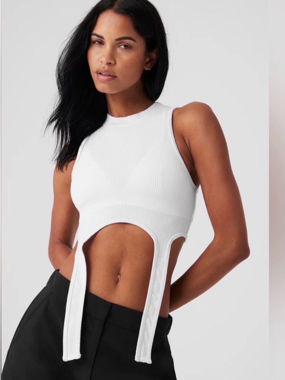 ALO Yoga White Ribbed Cutout Crop Tank